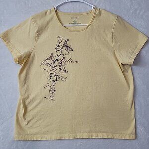 Sonoma Life & Style Women’s Graphic T-Shirt Size XXL Yellow Butterflies Believe